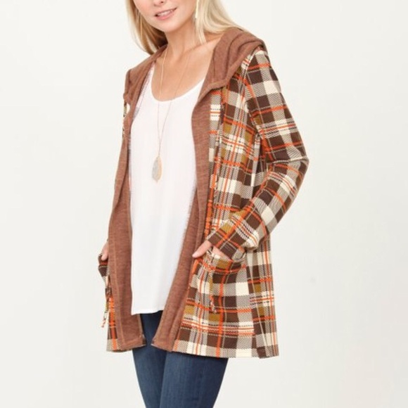 orange plaid cardigan